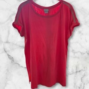 Chico's Pink Peach Coral Color Short Sleeve Top with Silver Embellishments